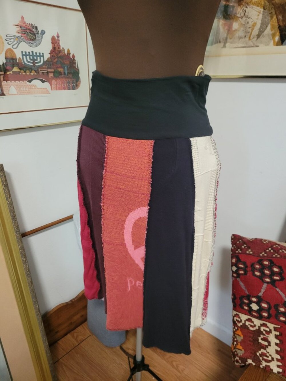 Boho Chic Hippie Flared Panel Skirt by Green Size M